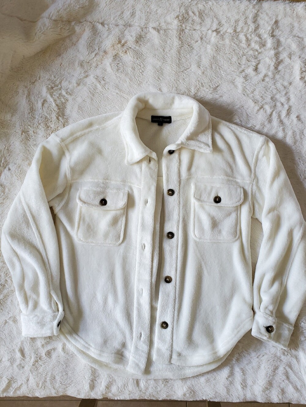 Almost Famous Cream Teddy Jacket with Button Front